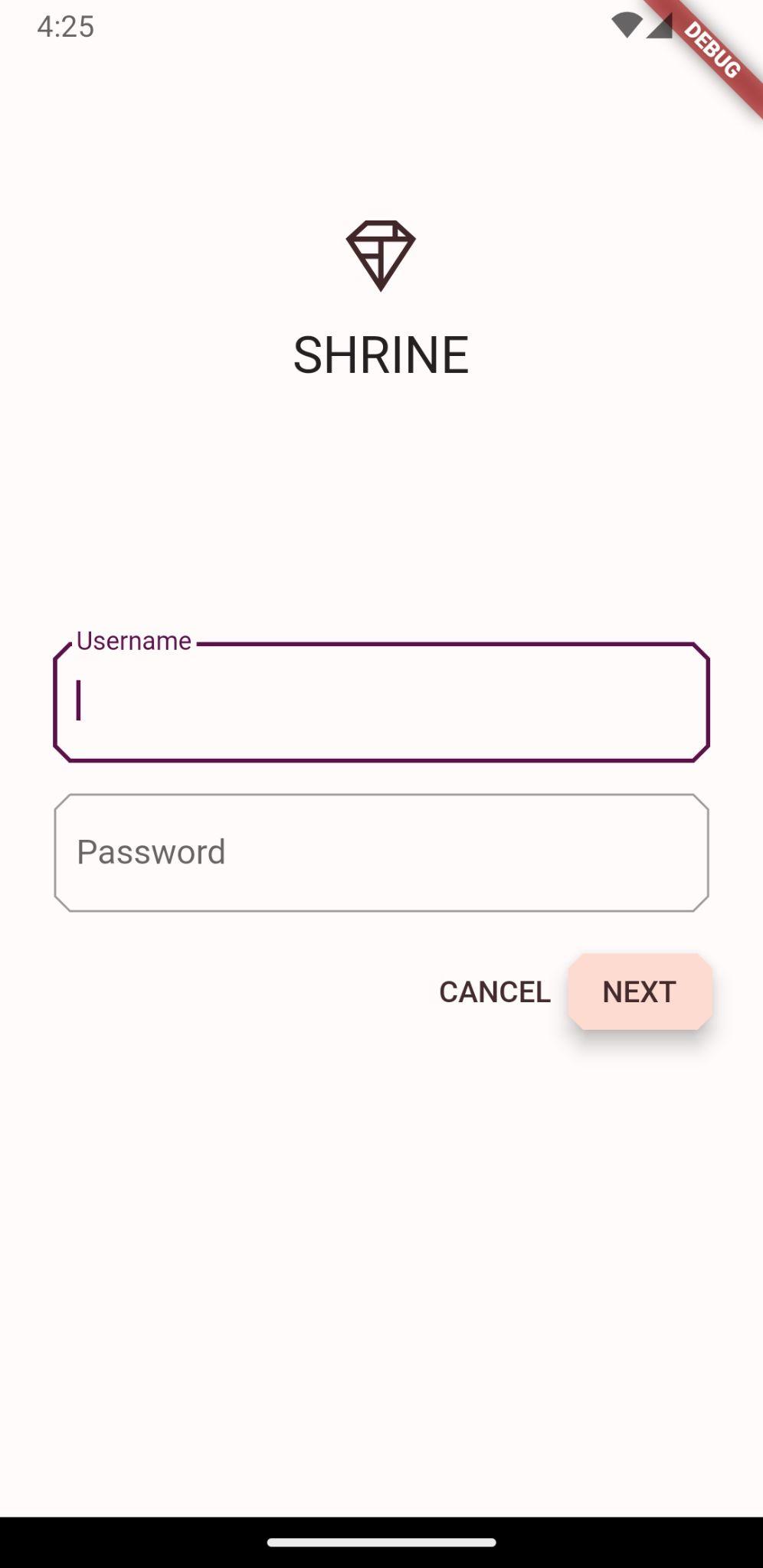 Shrine login page with a purple and pink theme