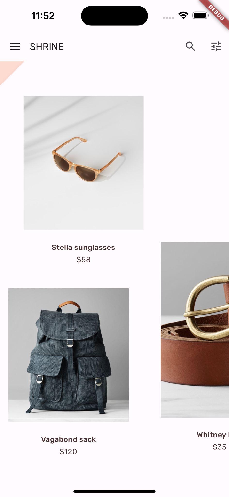 Shrine product page with custom shape