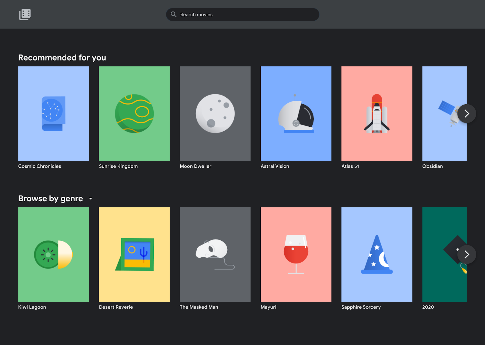 おすすめの映画のカルーセル。おすすめの可能性が高い順に表示される 8b3181335ece9a09.png