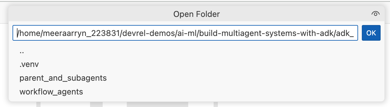 Kotak dialog Buka Folder dengan jalur project