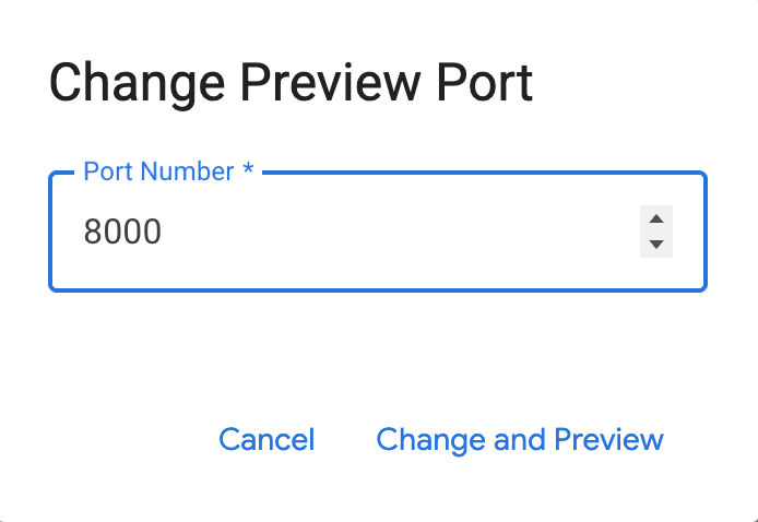 Kotak pop-up perubahan port dengan 8000 dimasukkan dalam kotak teks