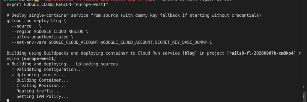gcloud run deploy building and deploying container
