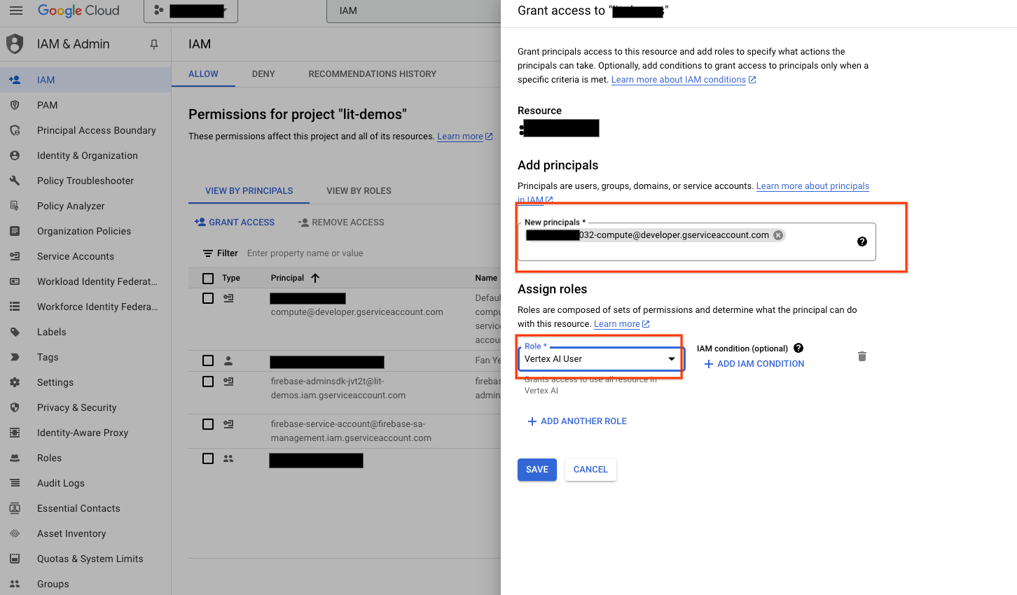 Adicionar e-mail das contas de serviço