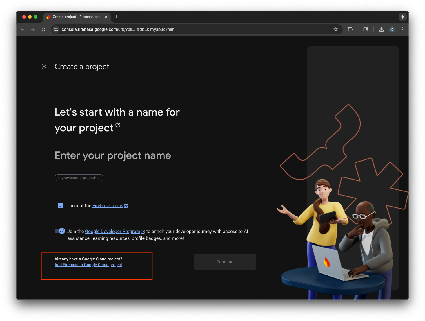 Add firebase to an existing Google Cloud project