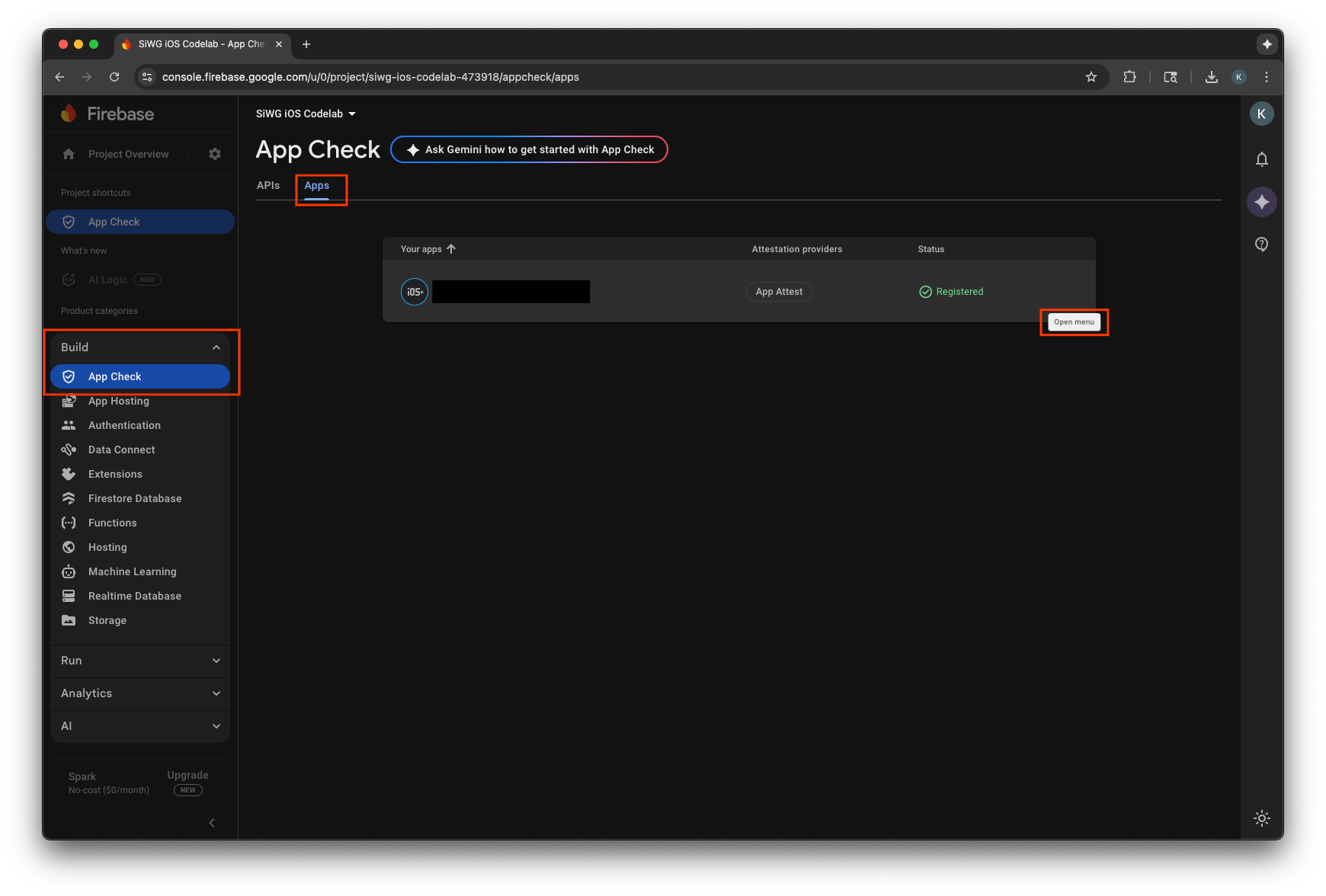 Firebase App Check settings