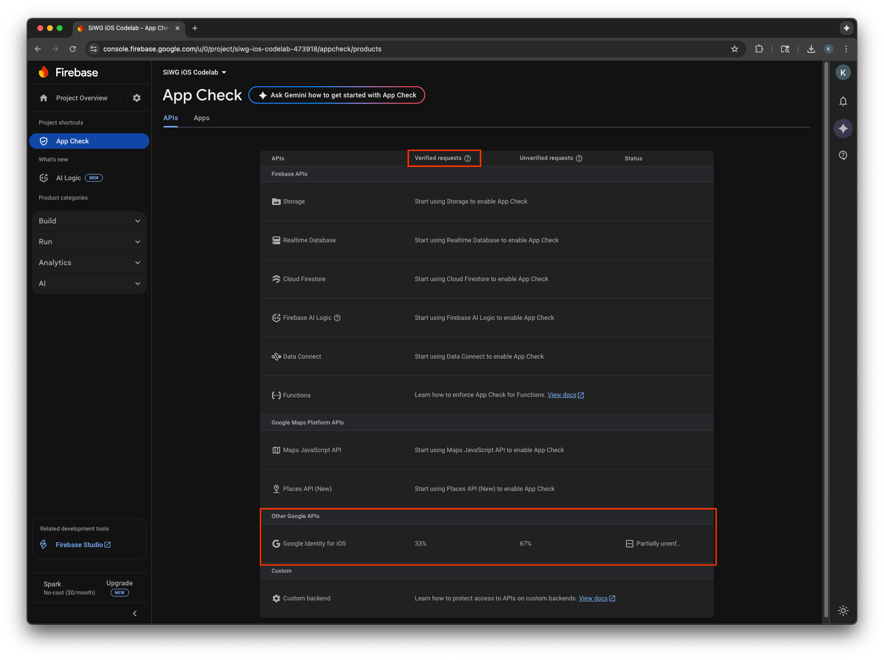 Métricas do Firebase App Check