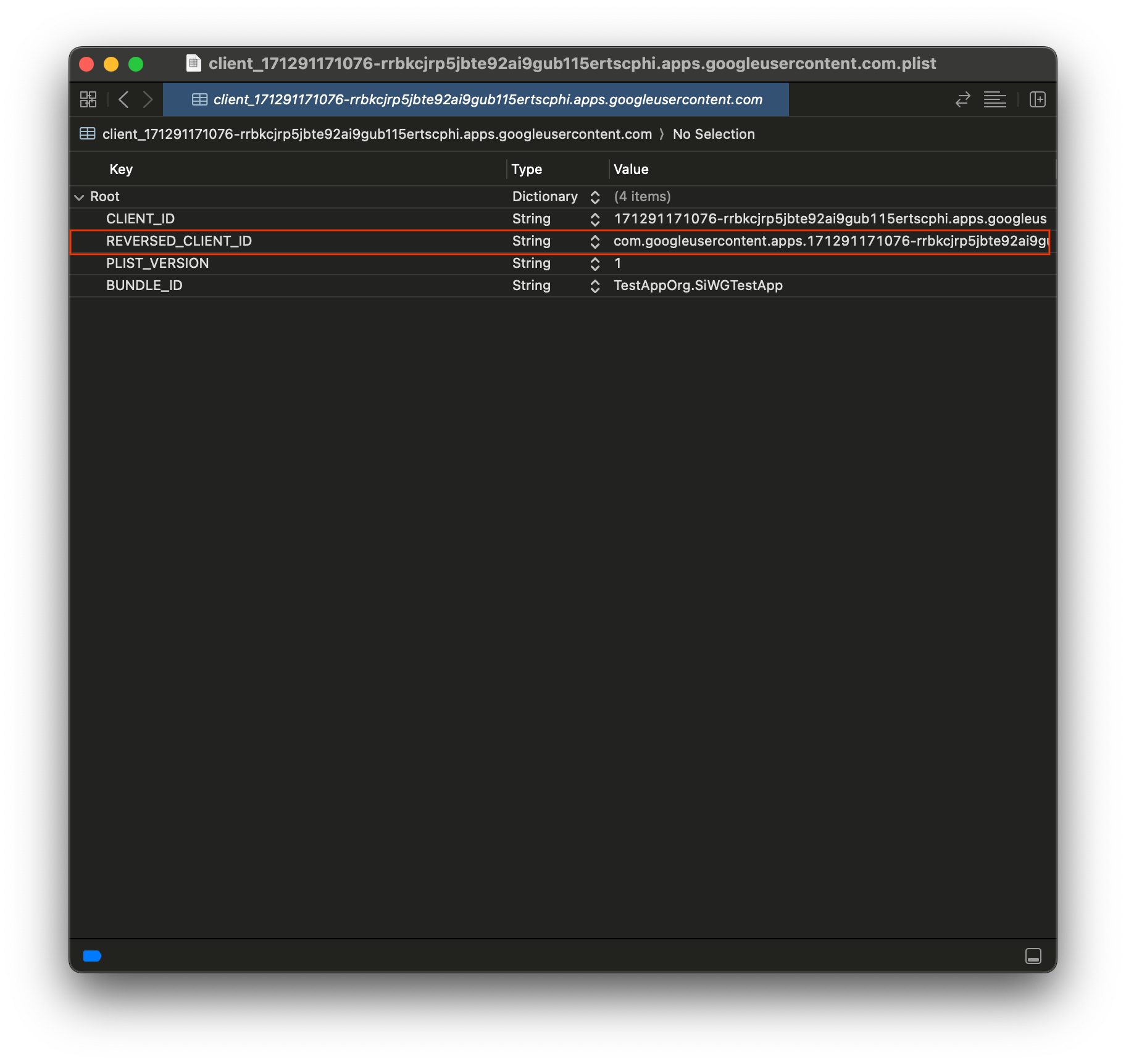 Archivo plist de la consola de Google Cloud