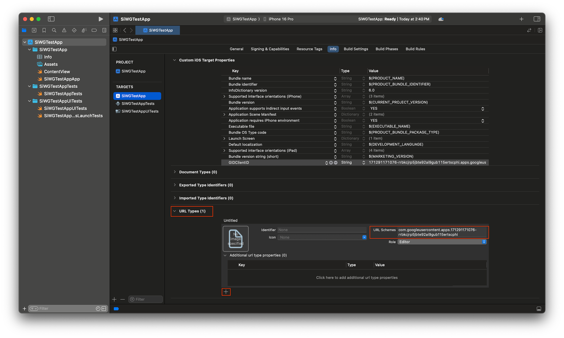 Ajouter la clé URLSchemes à la cible de l&#39;application principale