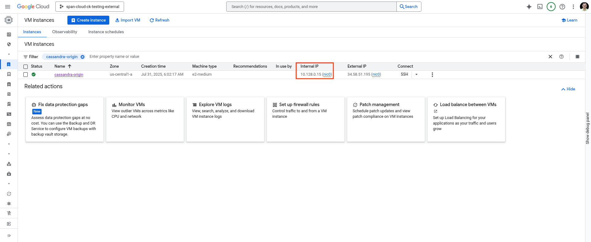 ssh into vm instance