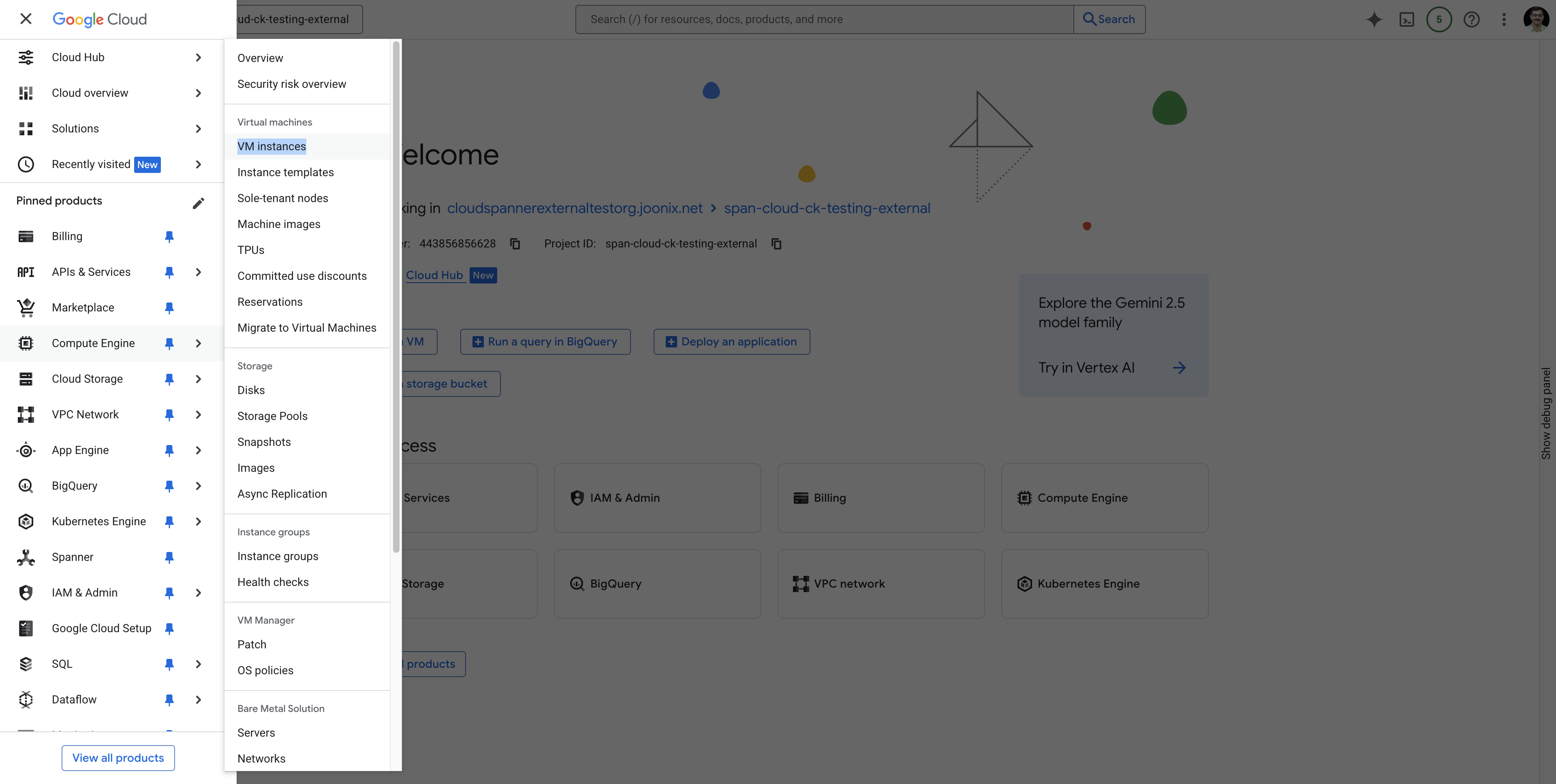 navegar até as instâncias de VM