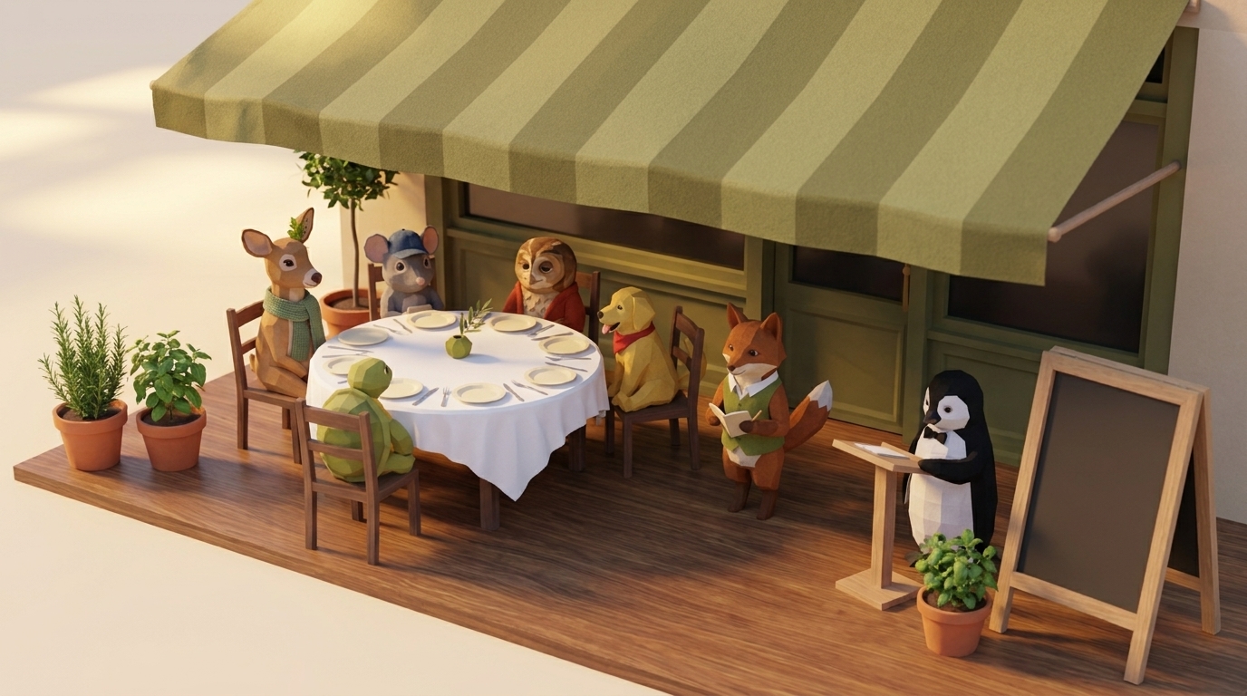 Ein Tisch, N Personen, ein Agent bucht das Restaurant