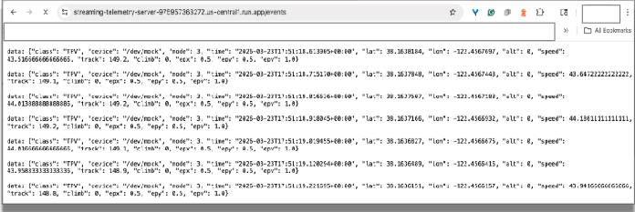 Output dari endpoint streaming di tab browser