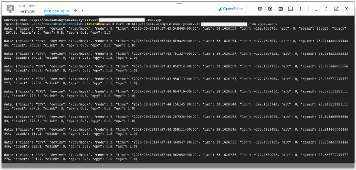 Output dell'endpoint di streaming tramite la riga di comando della shell
