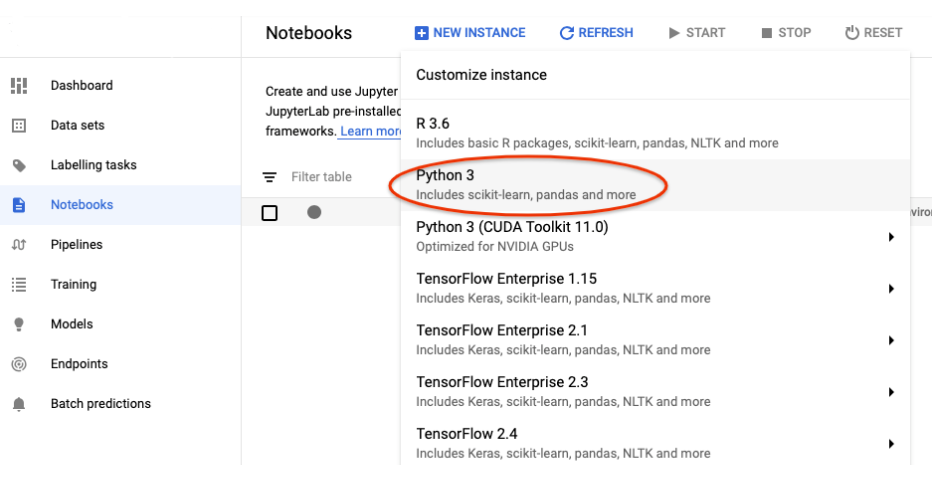 Vertex AI Notebook creation