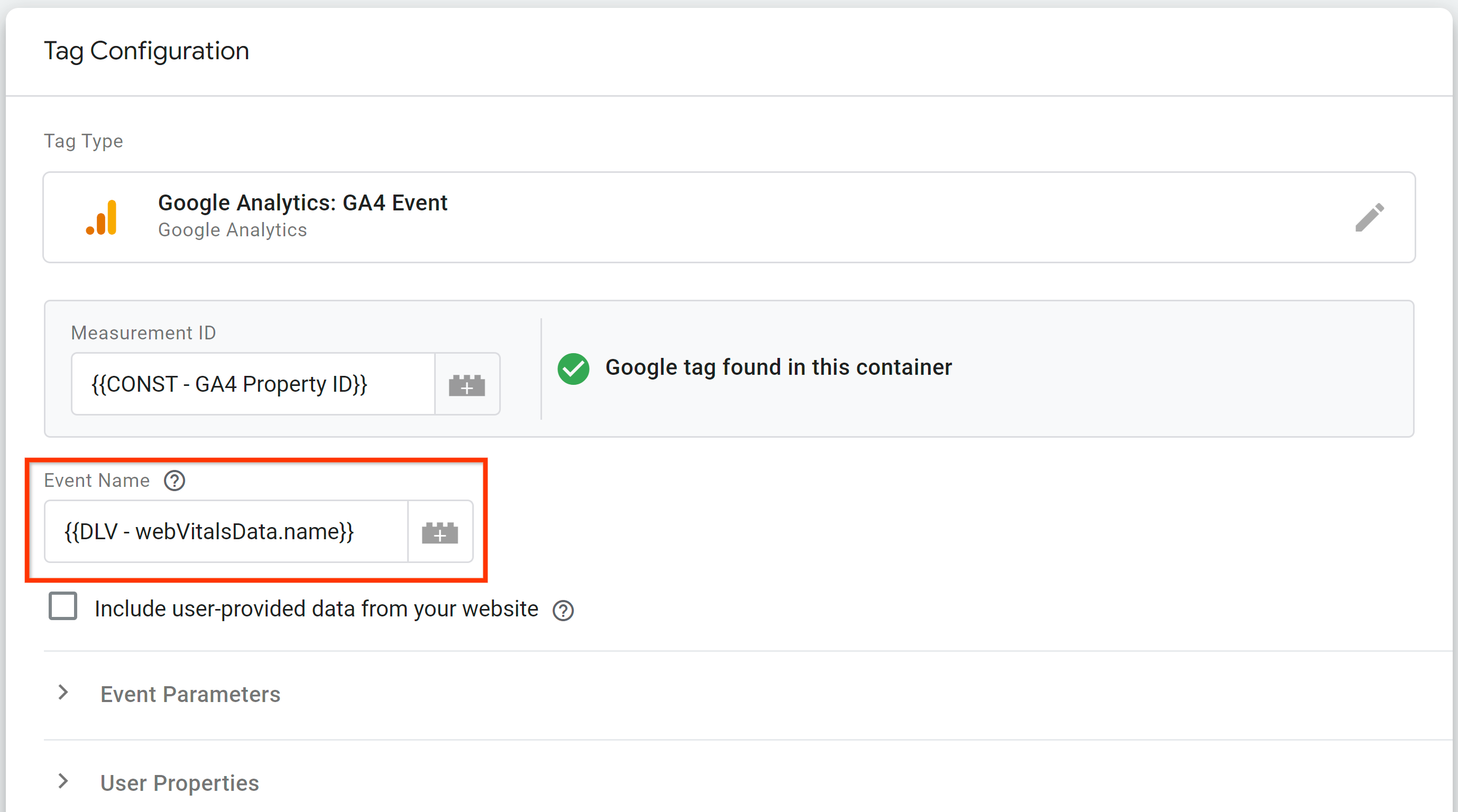 ฟิลด์สําหรับชื่อเหตุการณ์ GA4