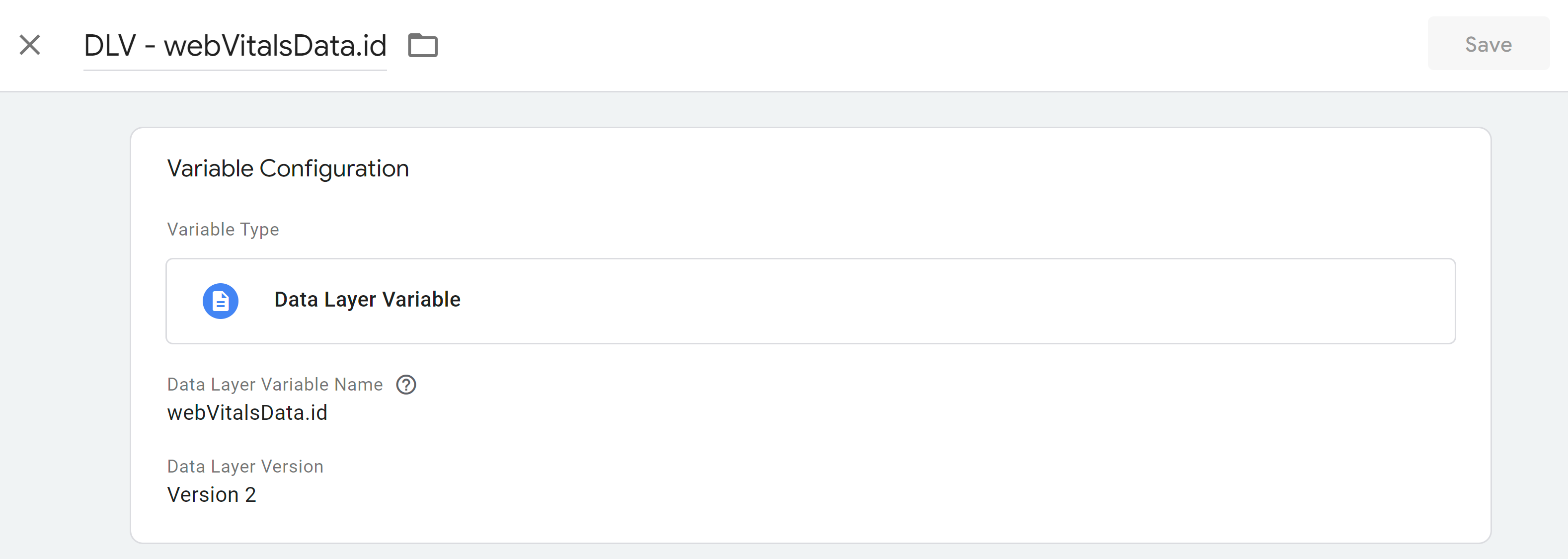 Configuração para a terceira variável da dataLayer.
