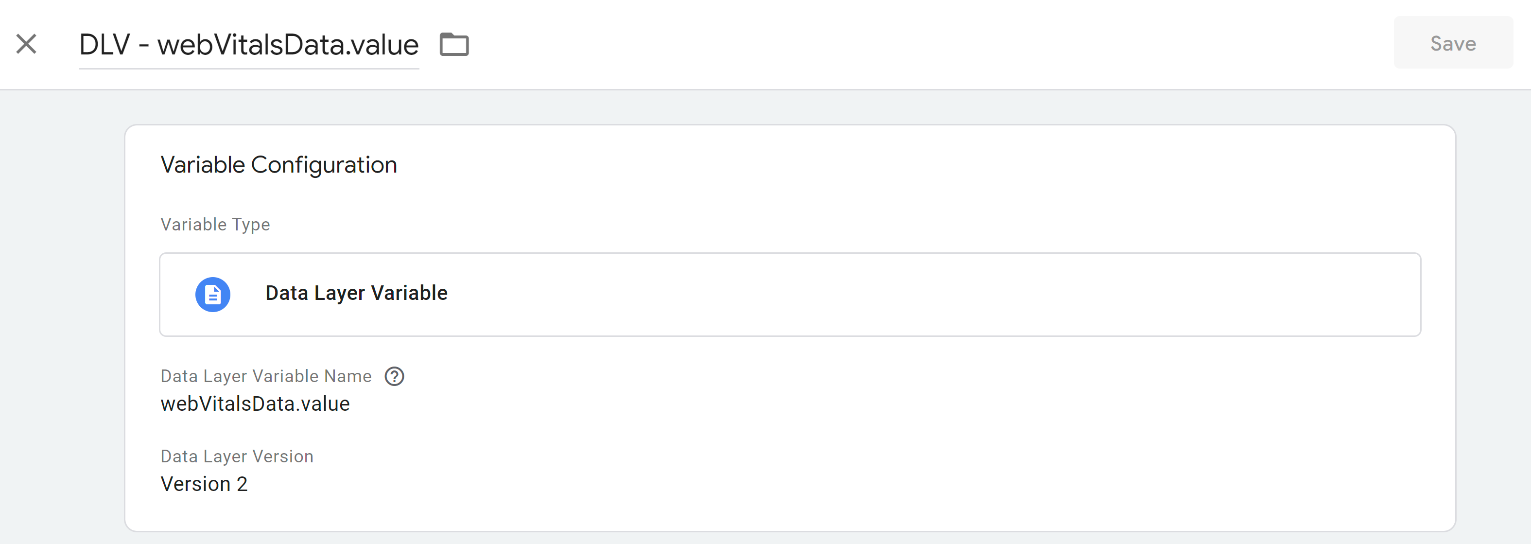 Configuração para a segunda variável "dataLayer".