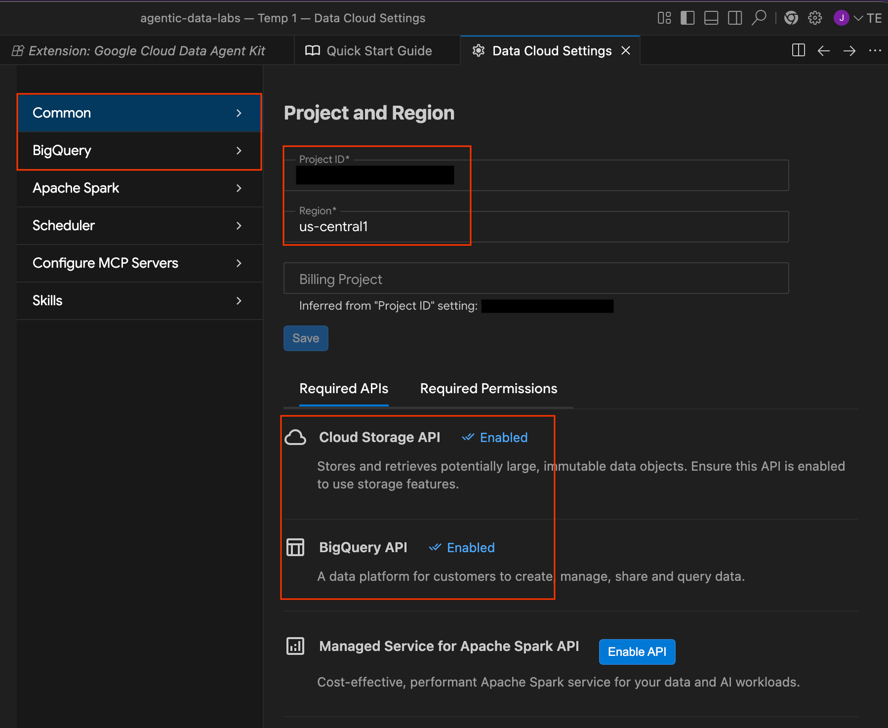 Data Agent Settings panel