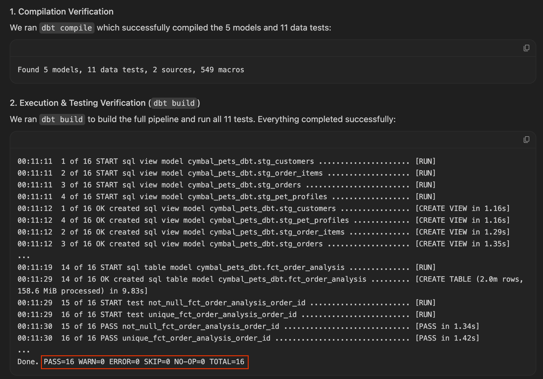 Walkthrough showing proactive aggregation and successful tests