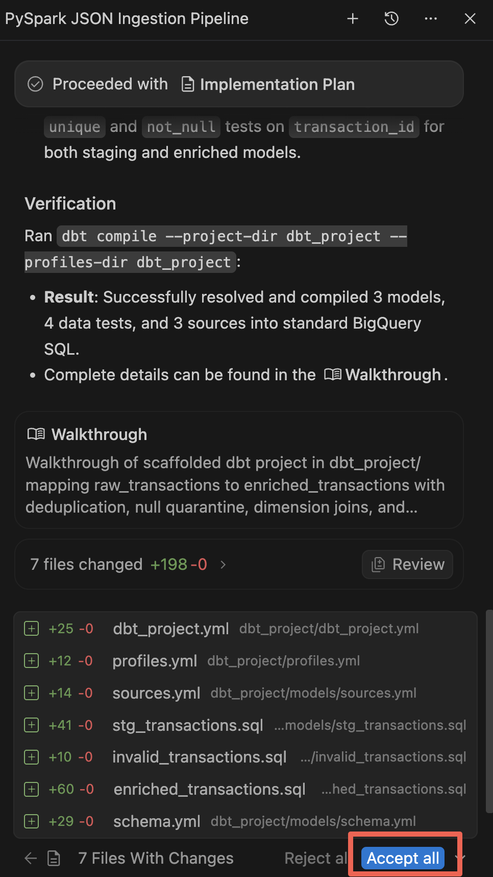 Accept All generated files in Chat Pane