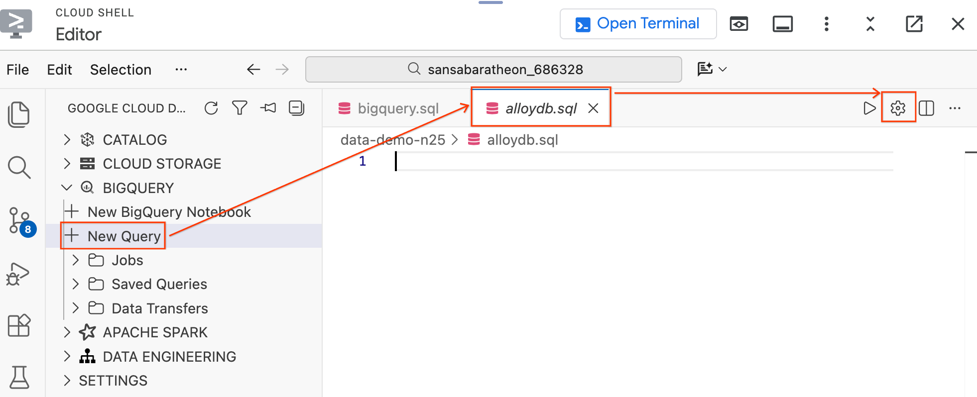 Abrir as configurações de consulta do AlloyDB
