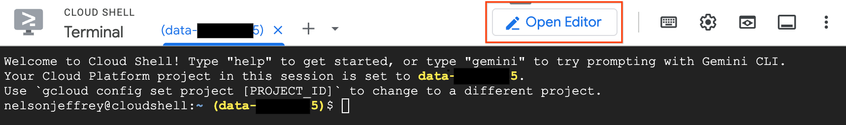 Abrir editor do Cloud Shell
