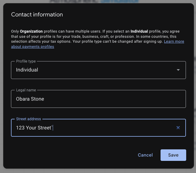 Billing account details
