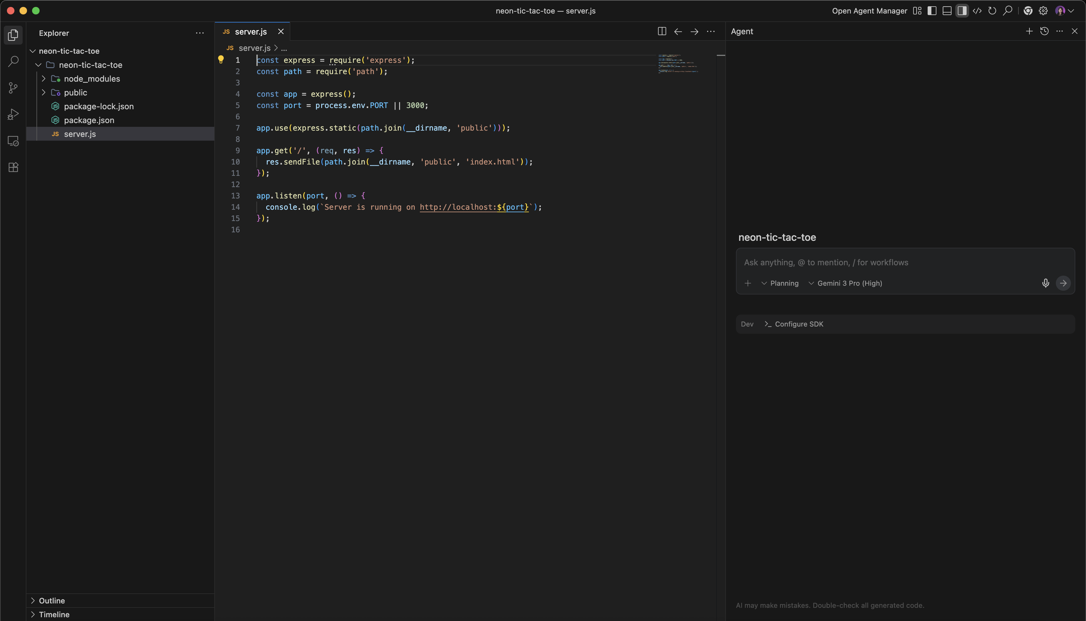 Screenshot panel Agent Manager di Antigravity