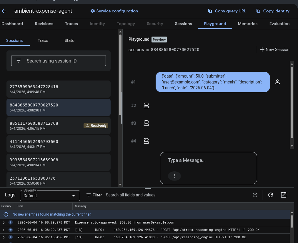 JSON 回應，顯示 $50 美元的費用已自動核准。