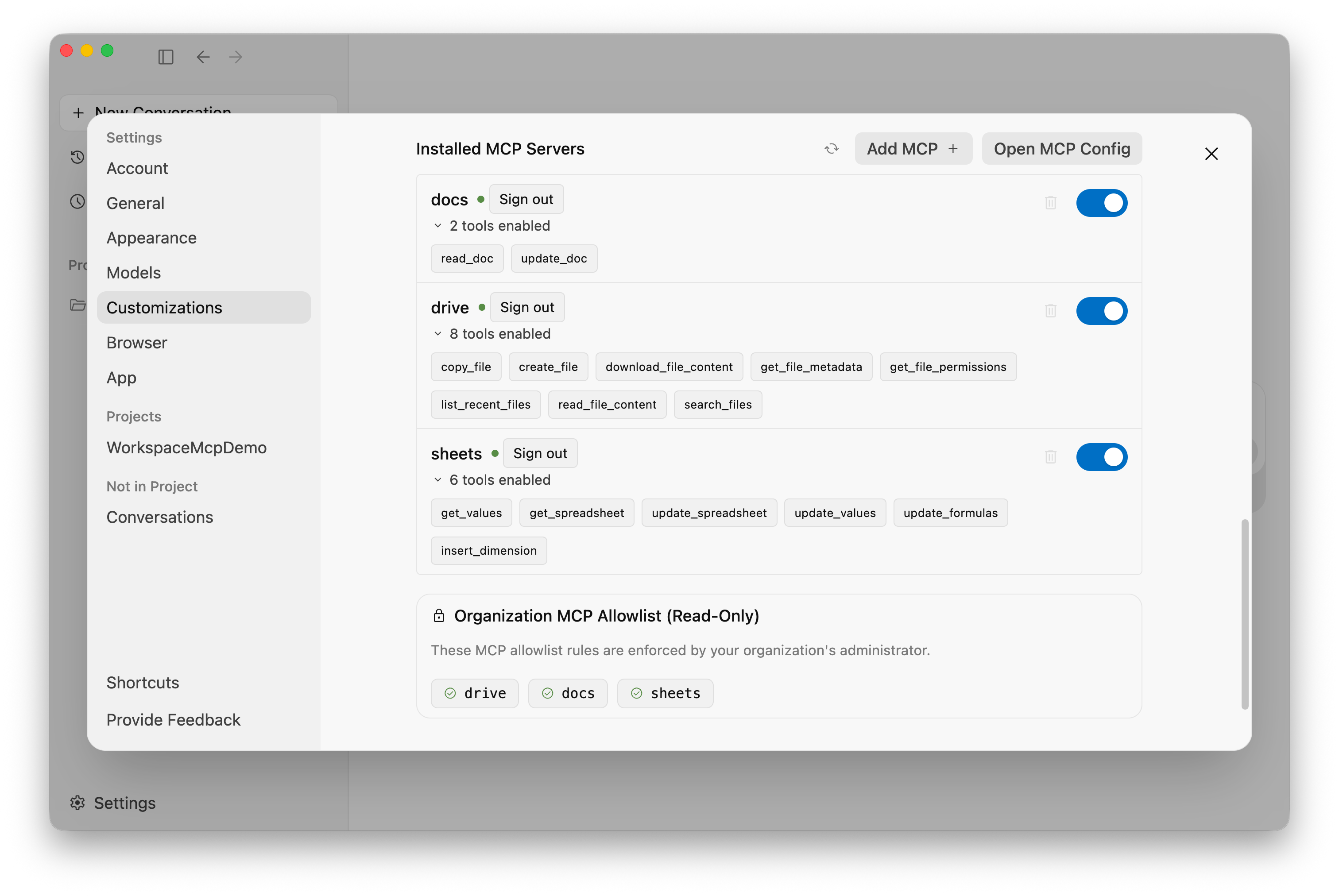 Installed MCP Servers in Antigravity