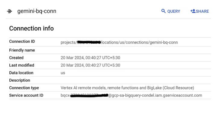 Captura de tela das informações de conexão