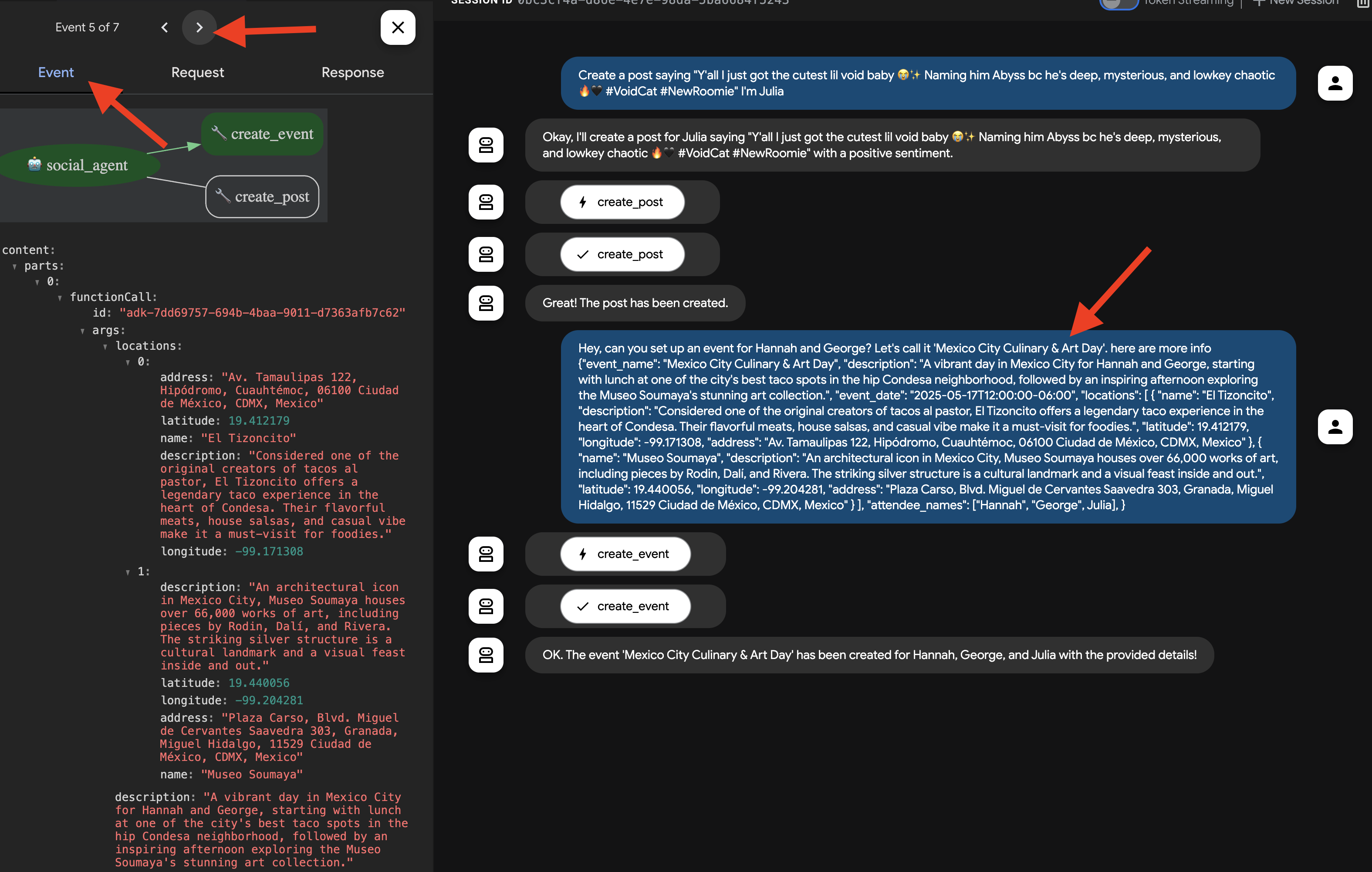 เหตุการณ์ UI ของ ADK Dev