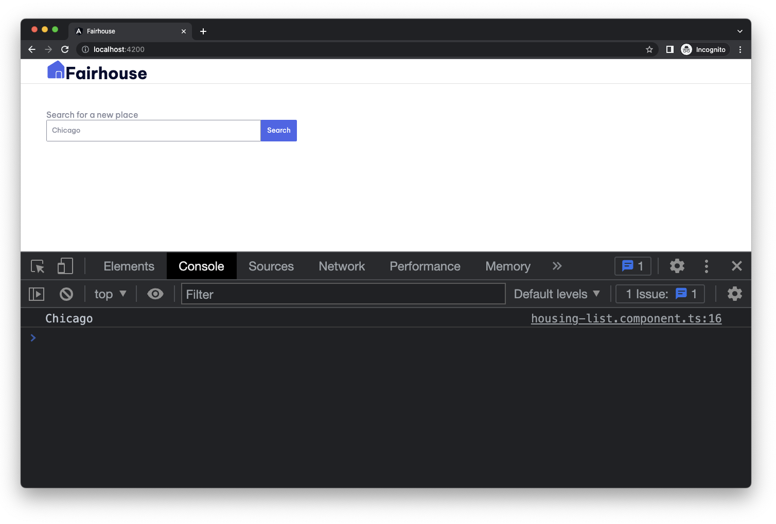 Le résultat de la console de développement Chrome correspond au texte de recherche de l'interface utilisateur.