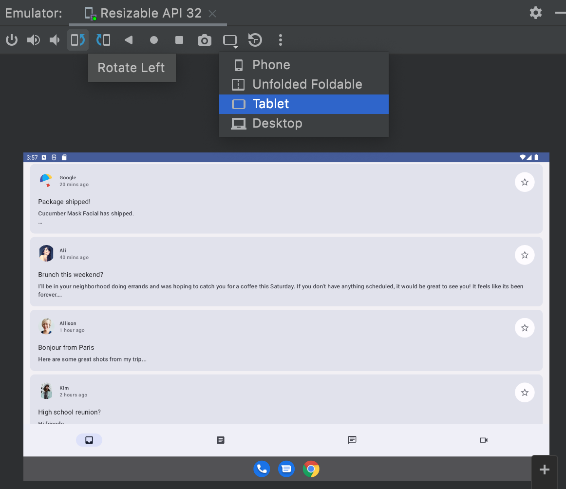 Chế độ xem ban đầu được kéo giãn trên máy tính bảng