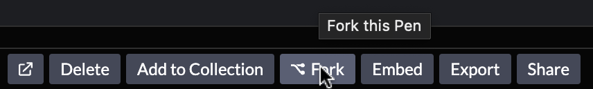 O local do botão "Fork" no menu de navegação no CodePen