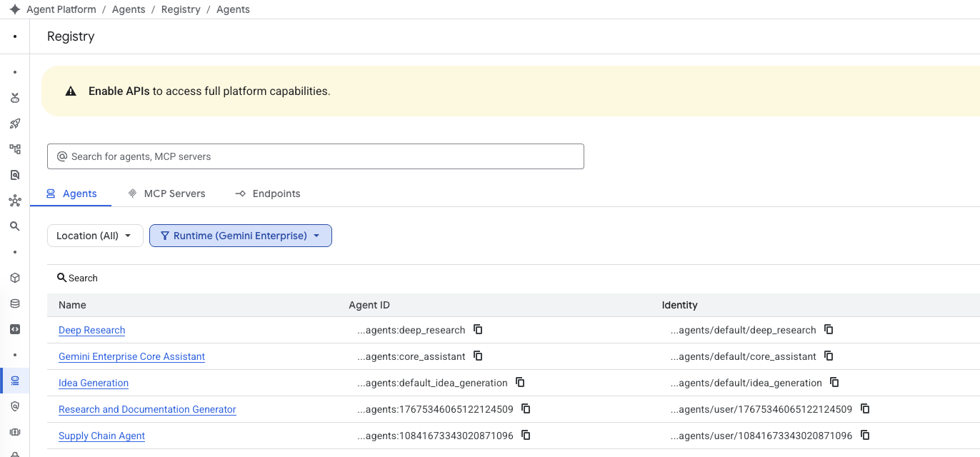 Afficher les agents dans Agent Registry