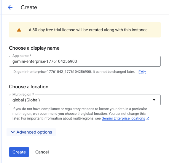 Crea un'app Gemini Enterprise