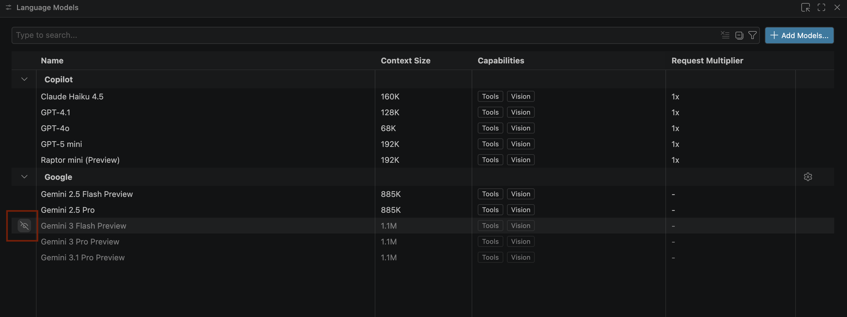 Mostrare i modelli Google Gemini