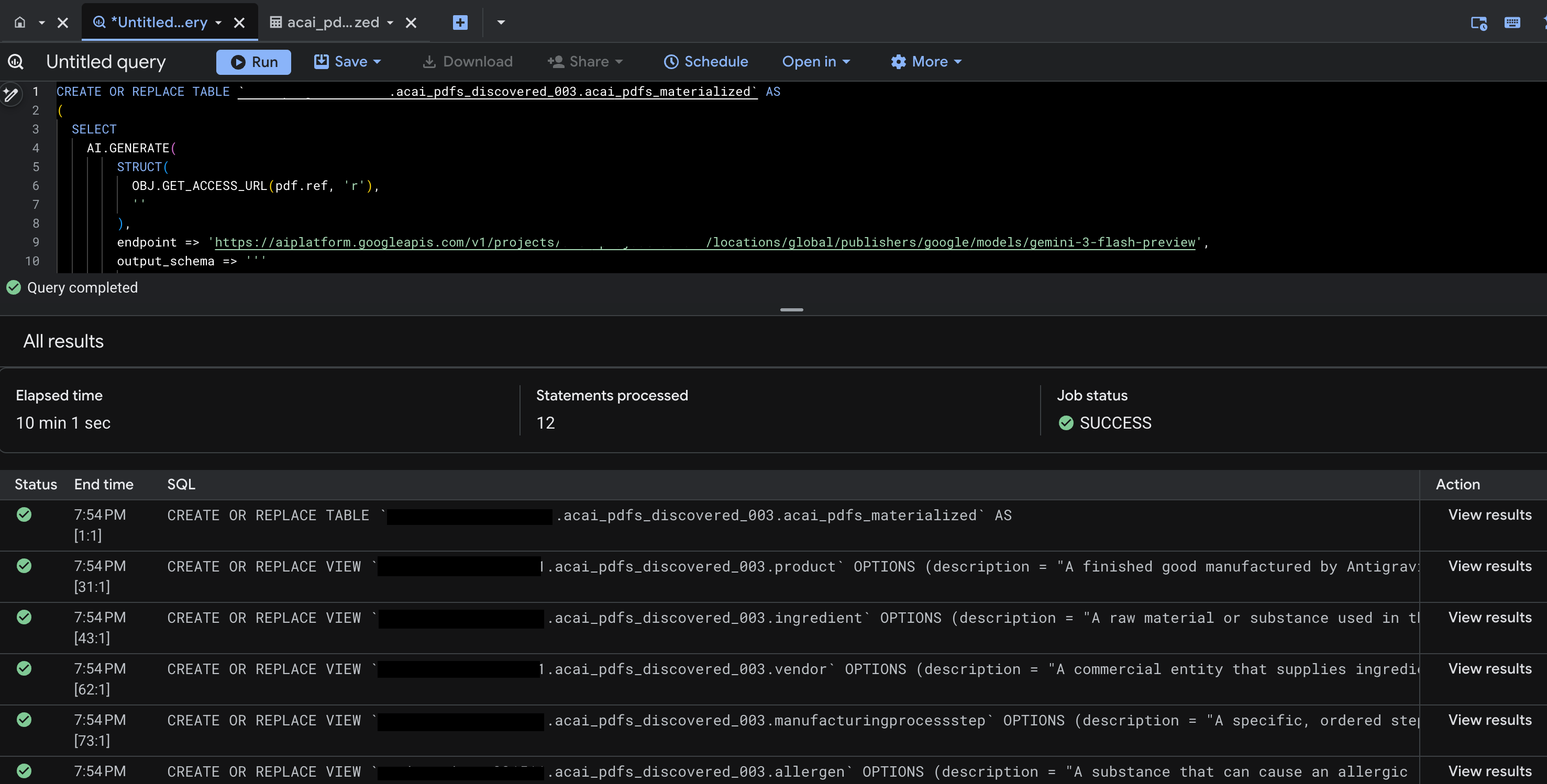 The extracted insights query result