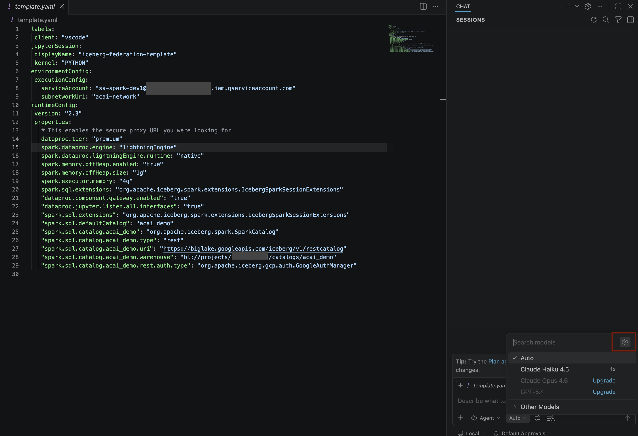 O ícone de gerenciamento de modelo no VS Code