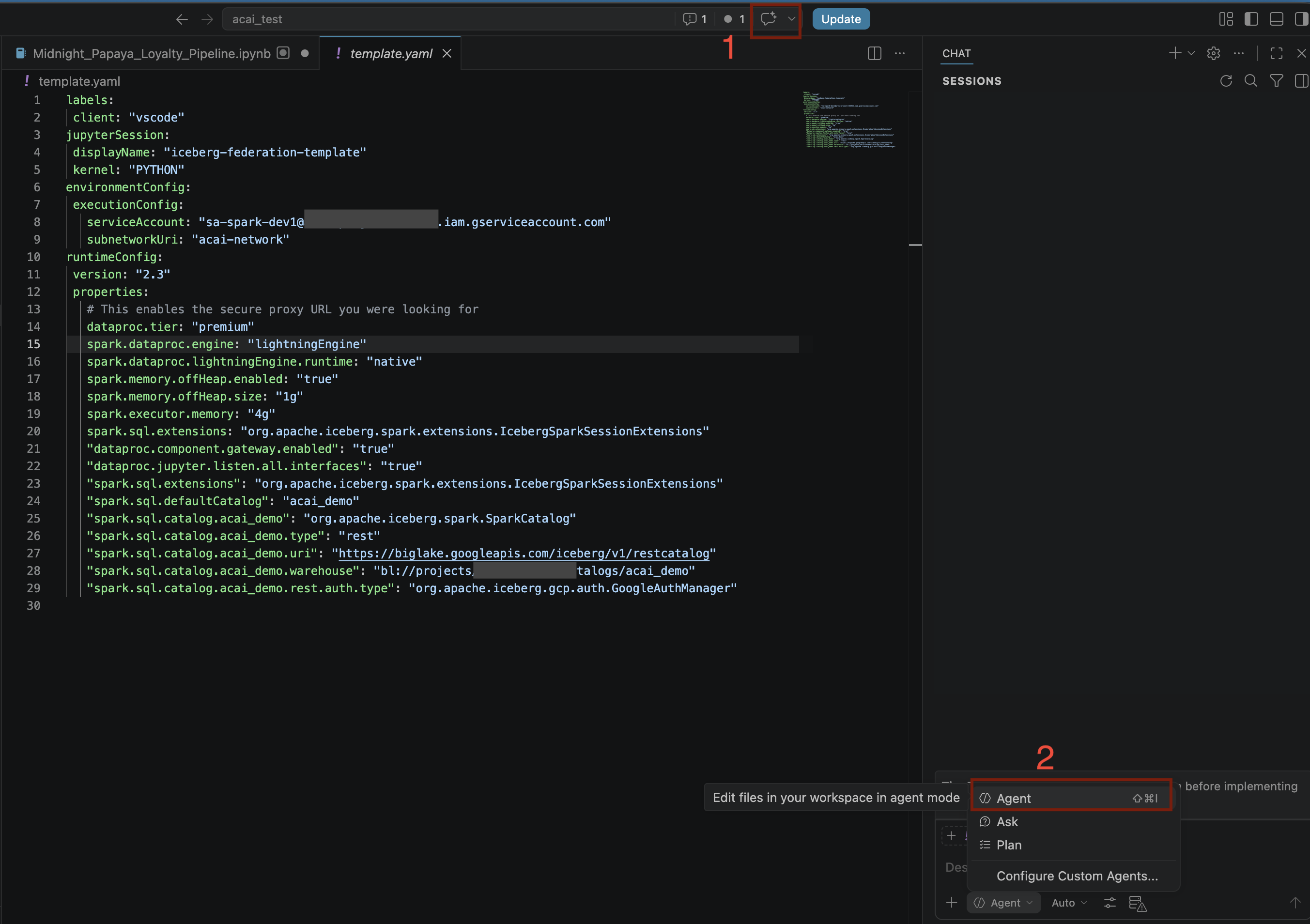 Sélectionner un agent dans VS Code