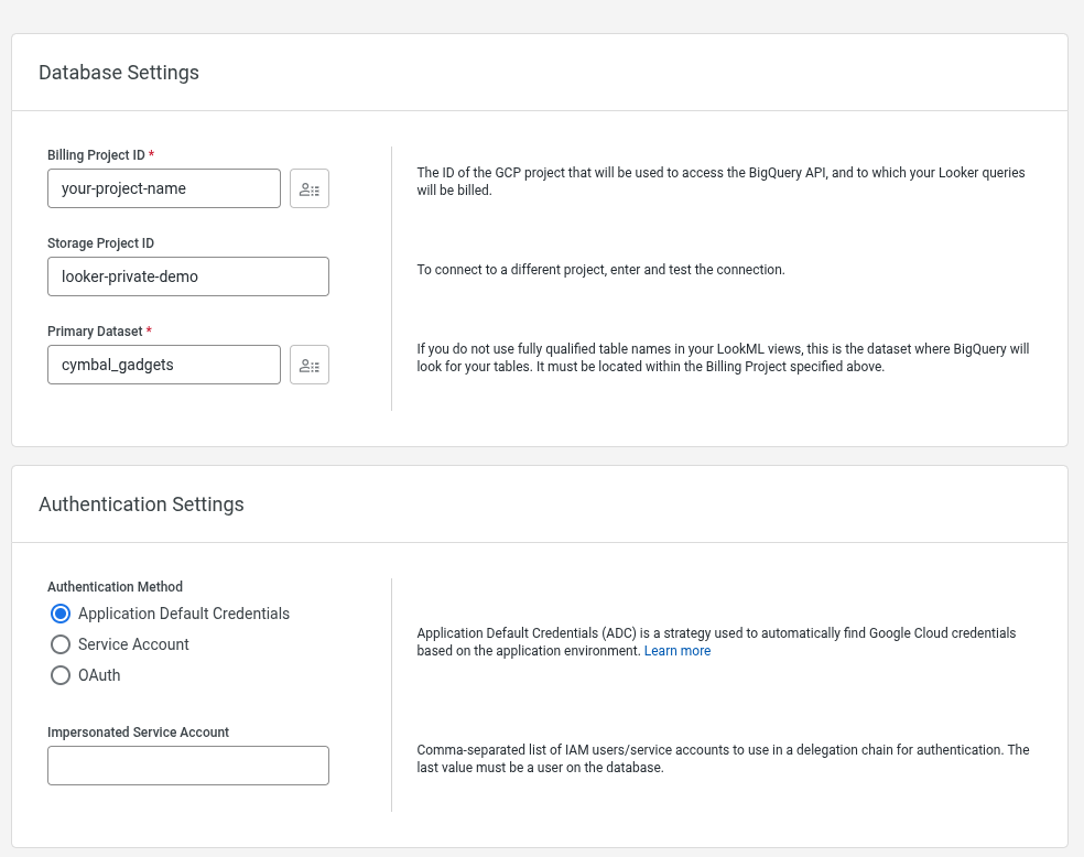 Screenshot setelan database