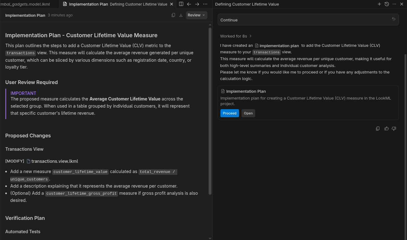 Captura de pantalla del plan de implementación