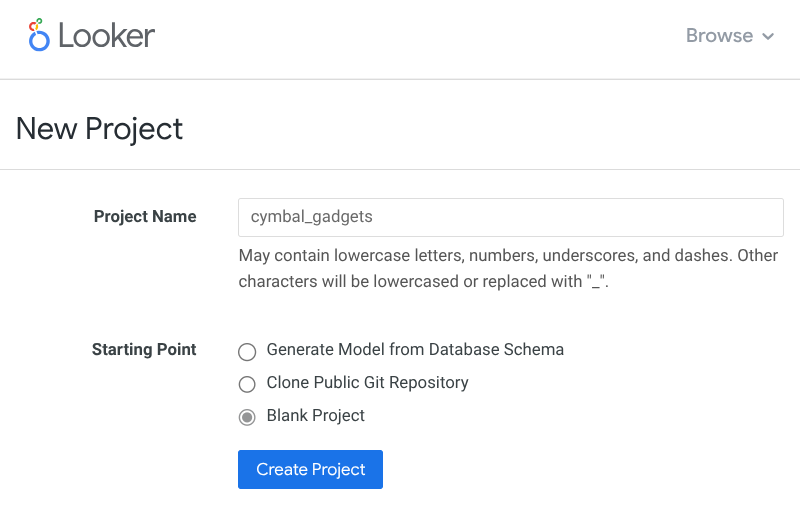 Screenshot dialog project baru