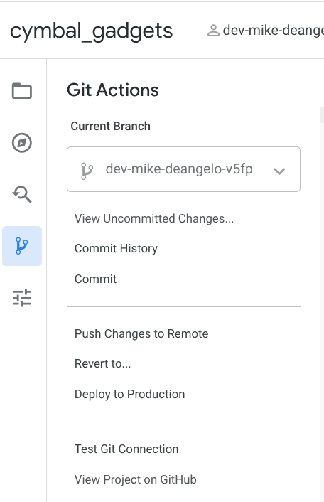 Capture d'écran des actions Git