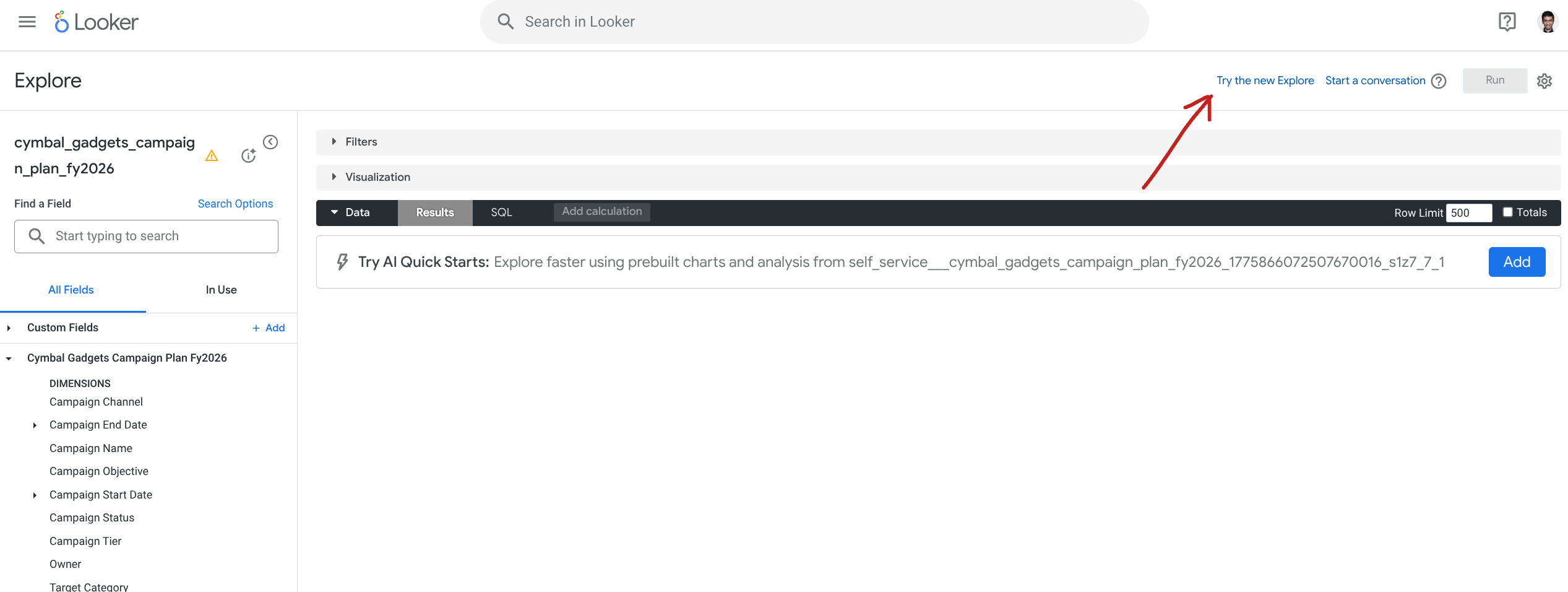 Screenshot of classic explore