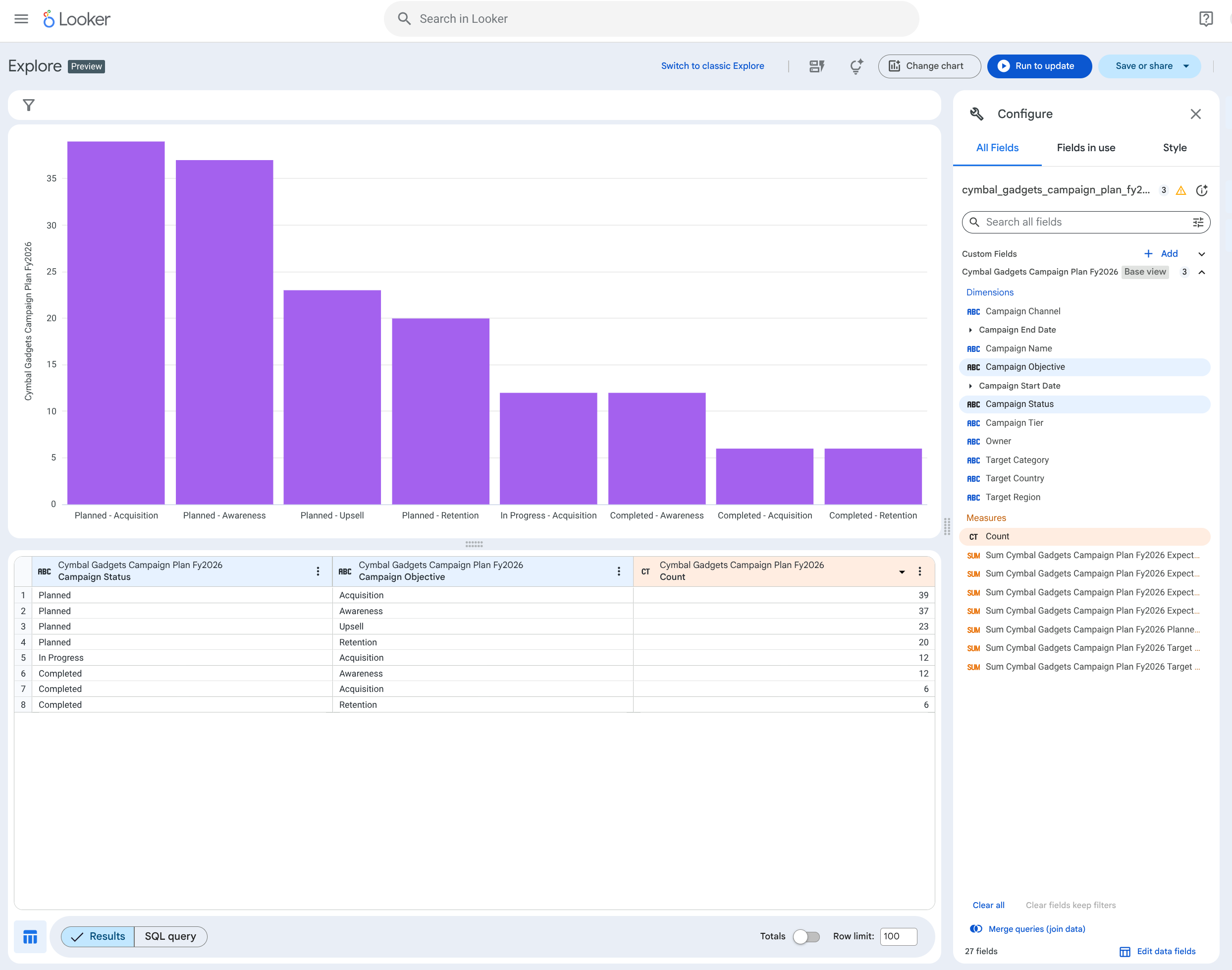 Screenshot of generated explore