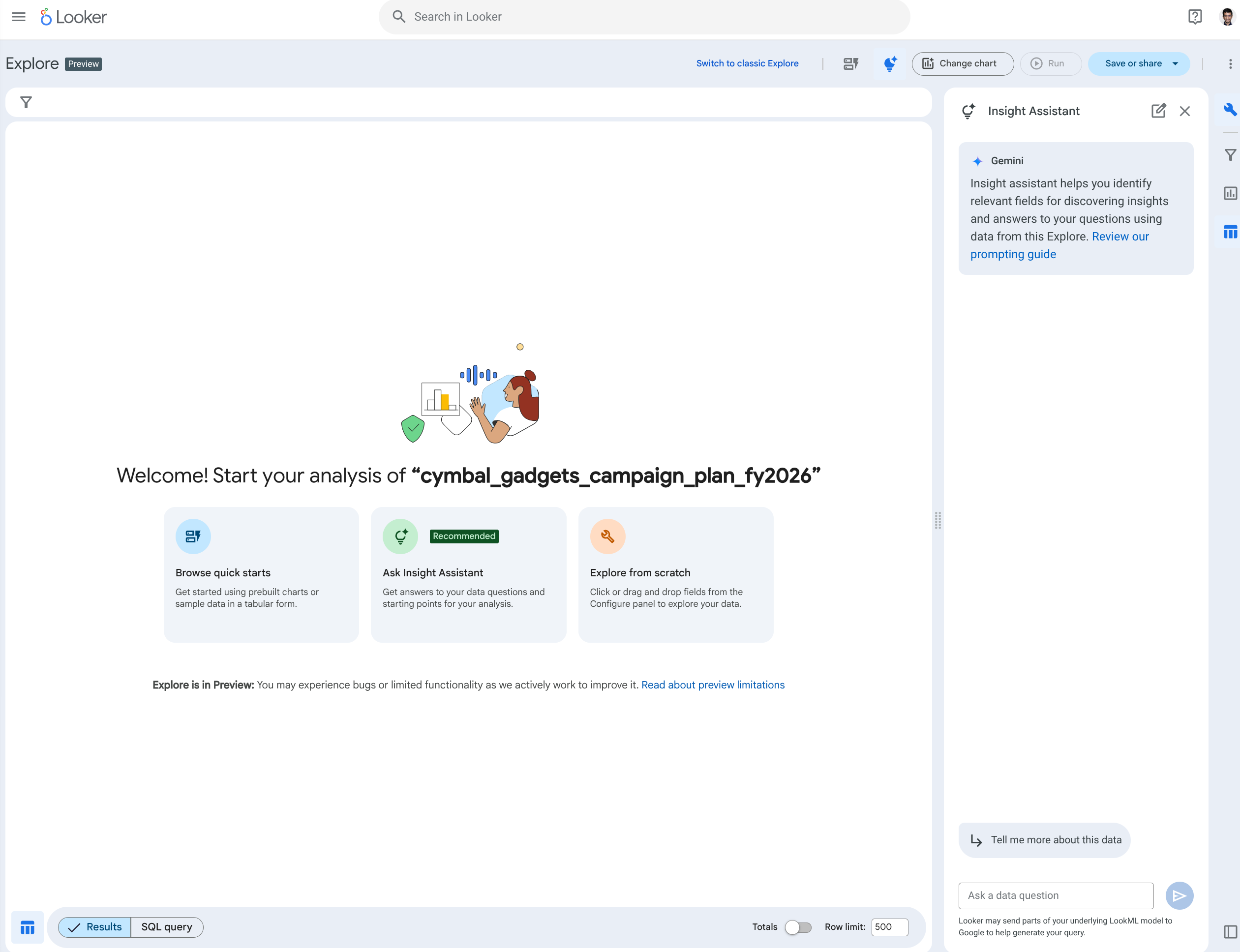 Screenshot of insight assistant
