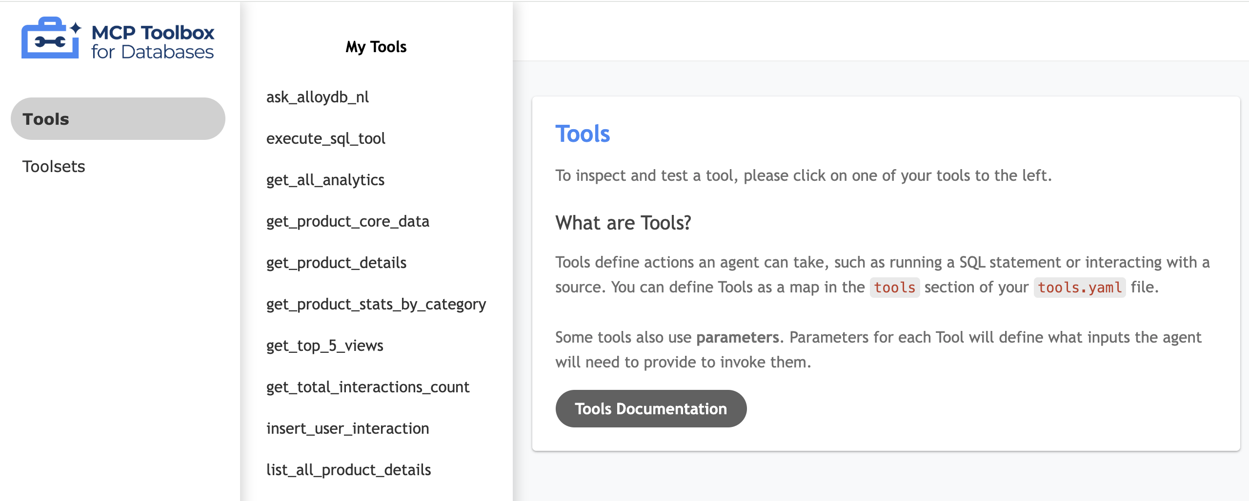 UI di MCP Toolbox