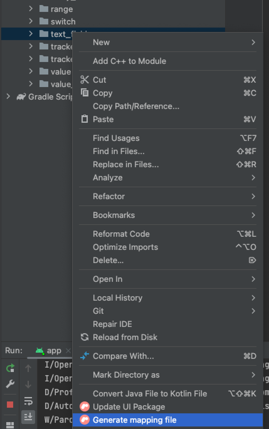 Generate mapping file context menu item